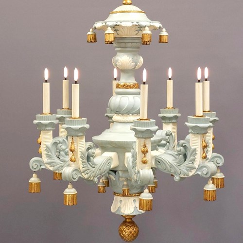 Rare Antique Carved 8 Arm Wired Chandelier. 