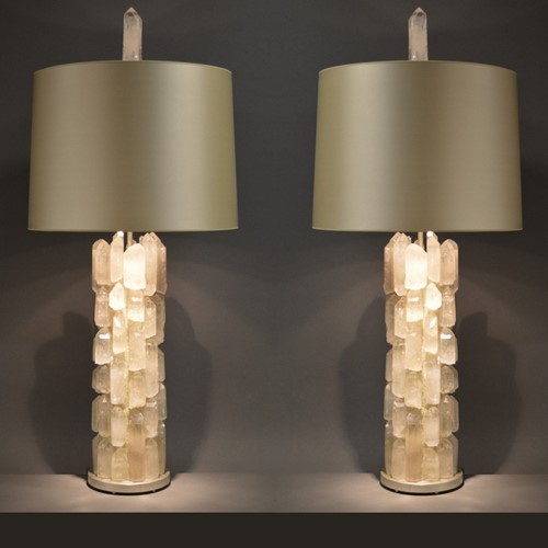 Pair Of Mid Century Style XL Rock Crystal Lamps