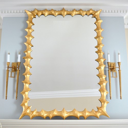 Brutalist style gilt iron mirror