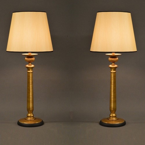 Pair Of Ceramic Candle Stick Table Lamps