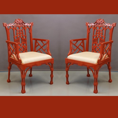 Pair, Chippendale Style Arm Chairs