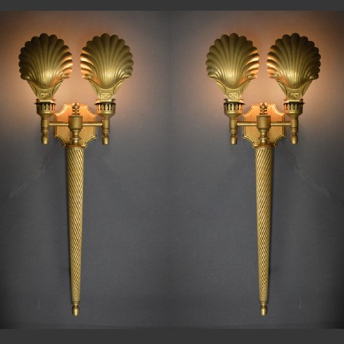 Pair Of Shell Shades Wall Lights