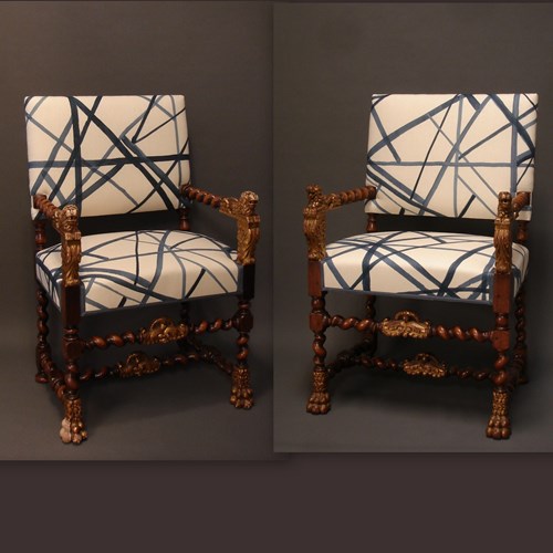 Pair Of Antique Dutch Renaissance Chairs. Haute Epoque.