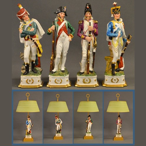 Four Porcelaine Soldiers Mounted As Lamps