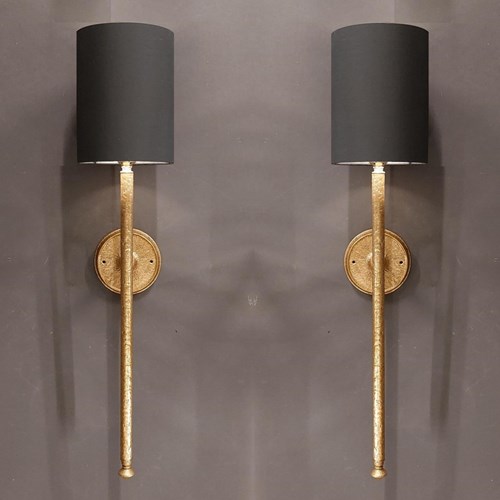 Pair Hammered Bronze Wall Lamps ( 2 Pair Available) 