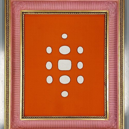 Vintage Frame, Intaglio's, Gold, Pink, Orange Silk Fond