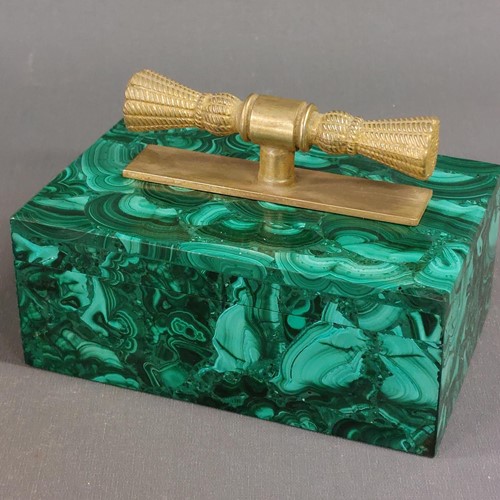 solid Malachite box with gilt brass knob