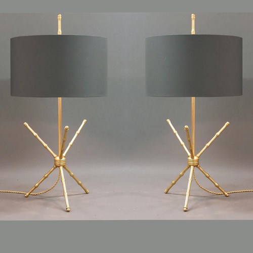 Mcm Faux Bamboo Mikado Style Table Lamps