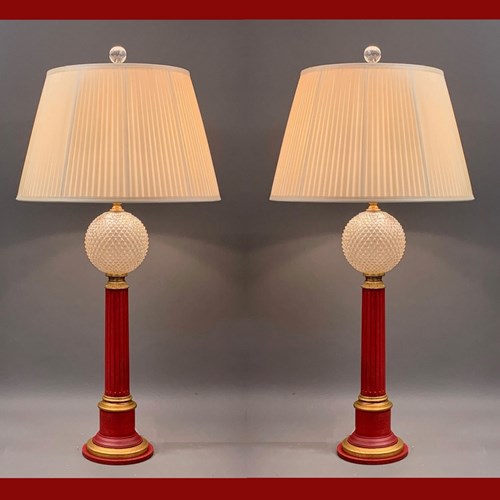 Pair Of Fourties Style Column And Reservoir Lamps