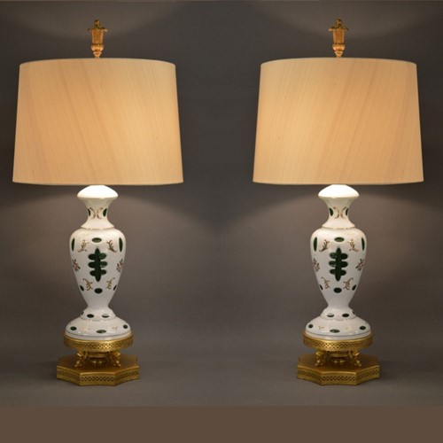 Rare Pair Of Bavarian Glass Ware Table Lamps, 85Cm