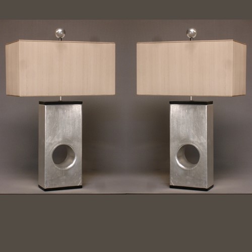 Pair,Vintage Ceramic Block Lamp With Center Hole. 