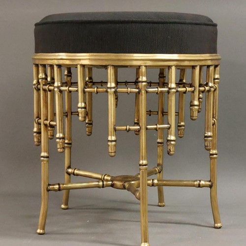 Pair Of Aged Brass Chinoiserie Stools