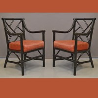 Pair of RATTAN chippendale fretwork arm chairs