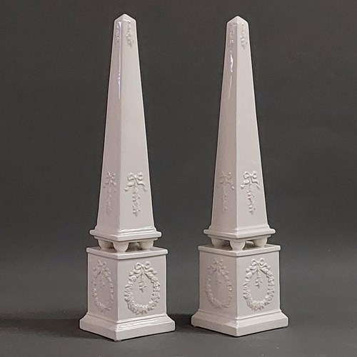 Pair White Glazed Obelisks