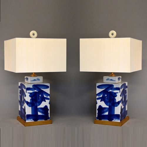 Pair of Chinese tea caddies mounted as lamps