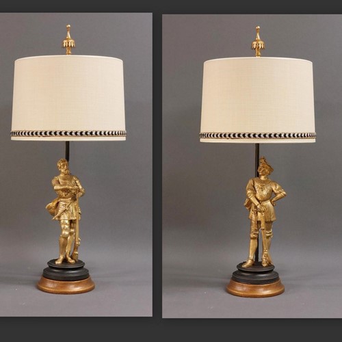 Pair Of Gilt Brass Gentlemen Lamps