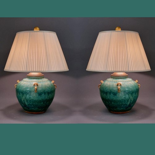 Pair of Oriental vessels mounted as lamps