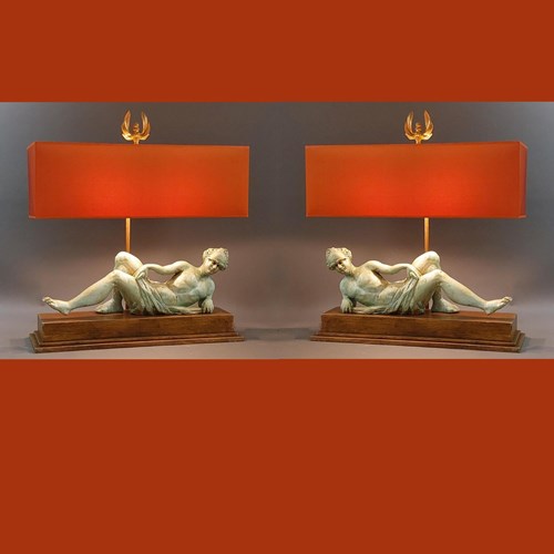Pair Carved Roman Figures As Table Lamps