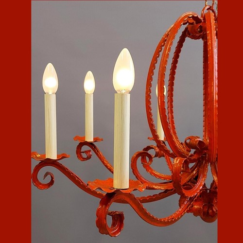 Painted 8 arm wrought iron chandelier