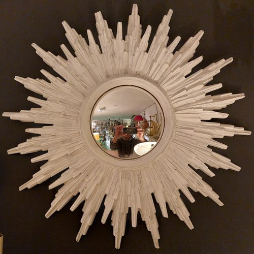 Vintage Resin White Sunburst Convex Mirror