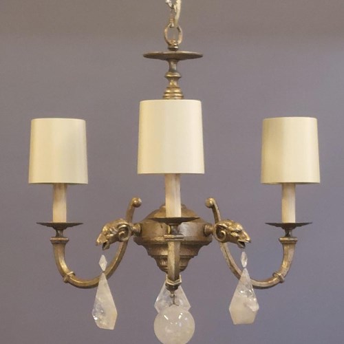Silvered Cast Bronze & Rock Crystal Chandelier Medium