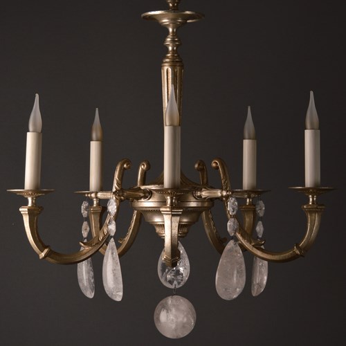 Silvered Cast Bronze & Rock Crystal Chandelier.