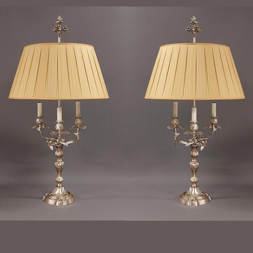 Pair Silvered Bronze Candelabras As Lamps