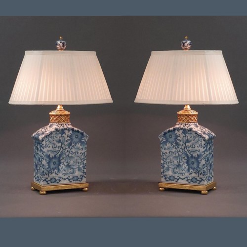 Pair Chinoiserie Rectangular Tea Cannister Lamps