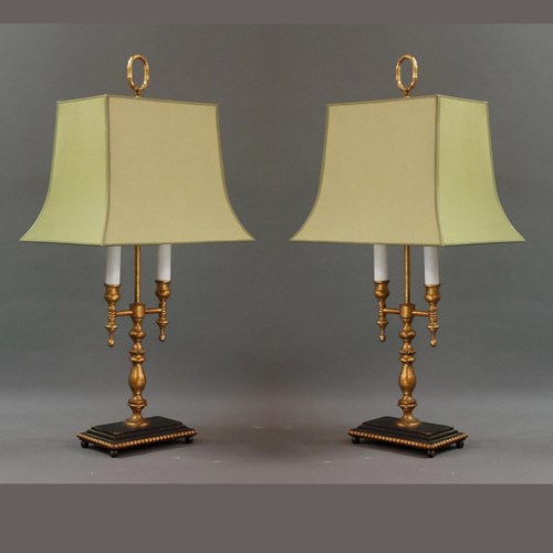 Pair Rectangular Bouillotte Lamp Pagoda Shades