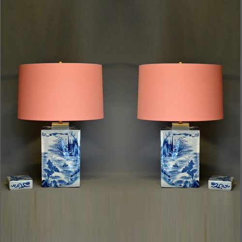 Pair of Chinese tea caddies mounted as lamps
