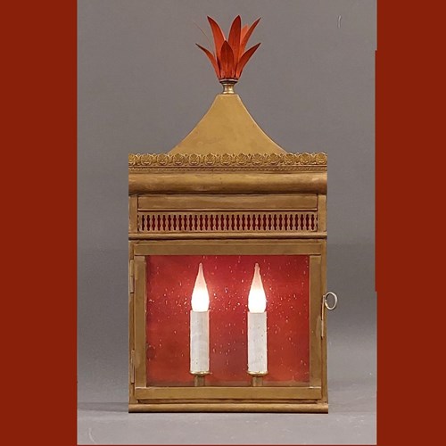 Unique Aged Brass Lantern With Plume