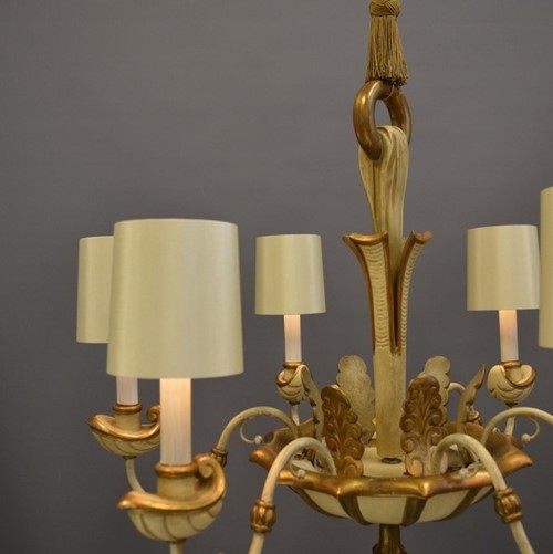 6 Light Italian Painted And Gilt Chandelier