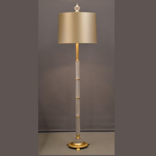 Single 60's floor lamp, glass and gilt brass