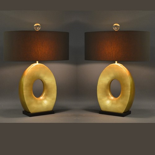 Pair Of Vintage Ceramic Gold Leaf  Lamps