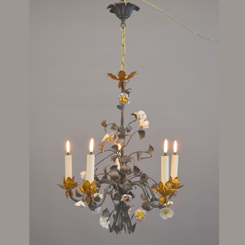 Vintage Italian Tole Chandelier, Grey Gold.
