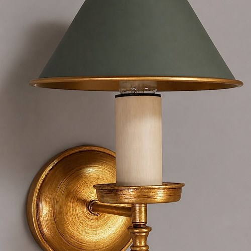 Pair Country Style Wall Lamps With Painted Tole Shades, 3 Pairs Available