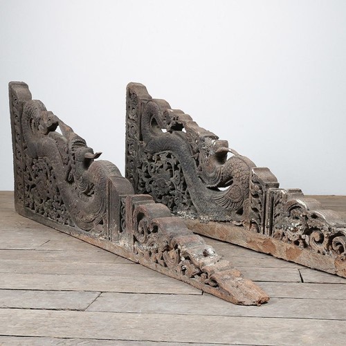 18th century Balinese carved dragon brackets