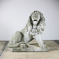 French Antique Marble Sitting Lion Statue