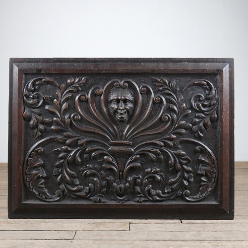 Antique relief carved oak panel