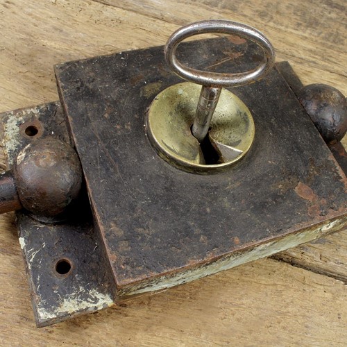 Antique 19th Century Iron & Brass Heavy Door Lock