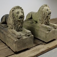 Antique 19th century pair of stone lions