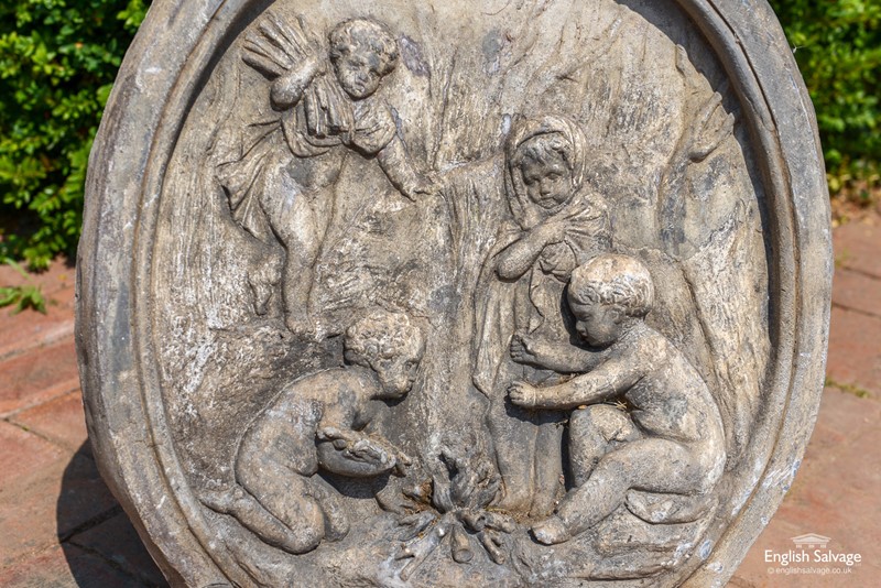 Antique lead plaque of wood nymphs / cherubs-english-salvage-b2774-5-main-637679880831933805.jpg