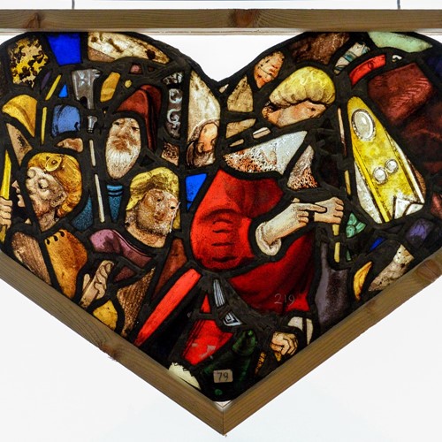Ancient French stained glass heart panel