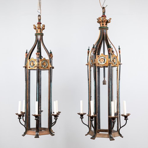 Victorian gothic revival bronze lanterns