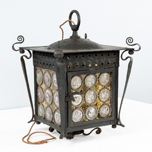 Original Art Nouveau bullseye hall lantern