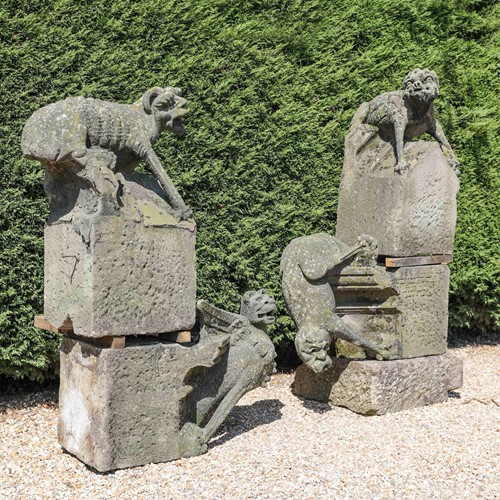 Set of rare old stone grotesques / gargoyles