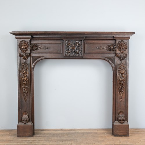 Large ornate 19th Century oak chimneypiece