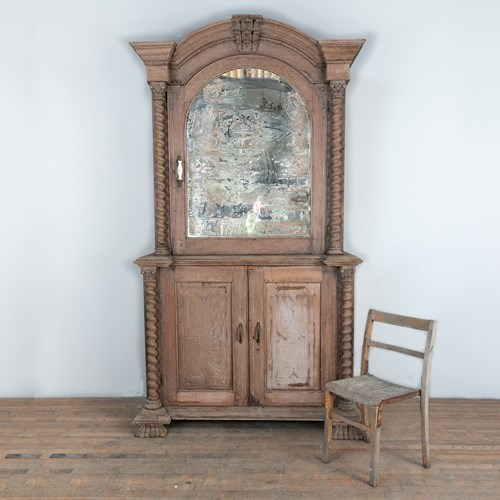 Large Early 19Th Century Oak Cupboard With Mirror