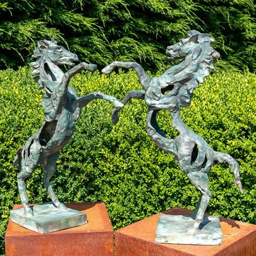 Reclaimed Bronze Rearing Horse Statues