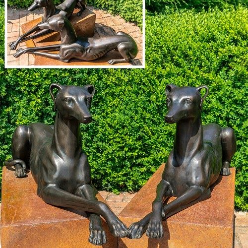Contemporary Bronze Reclining Whippet Statues